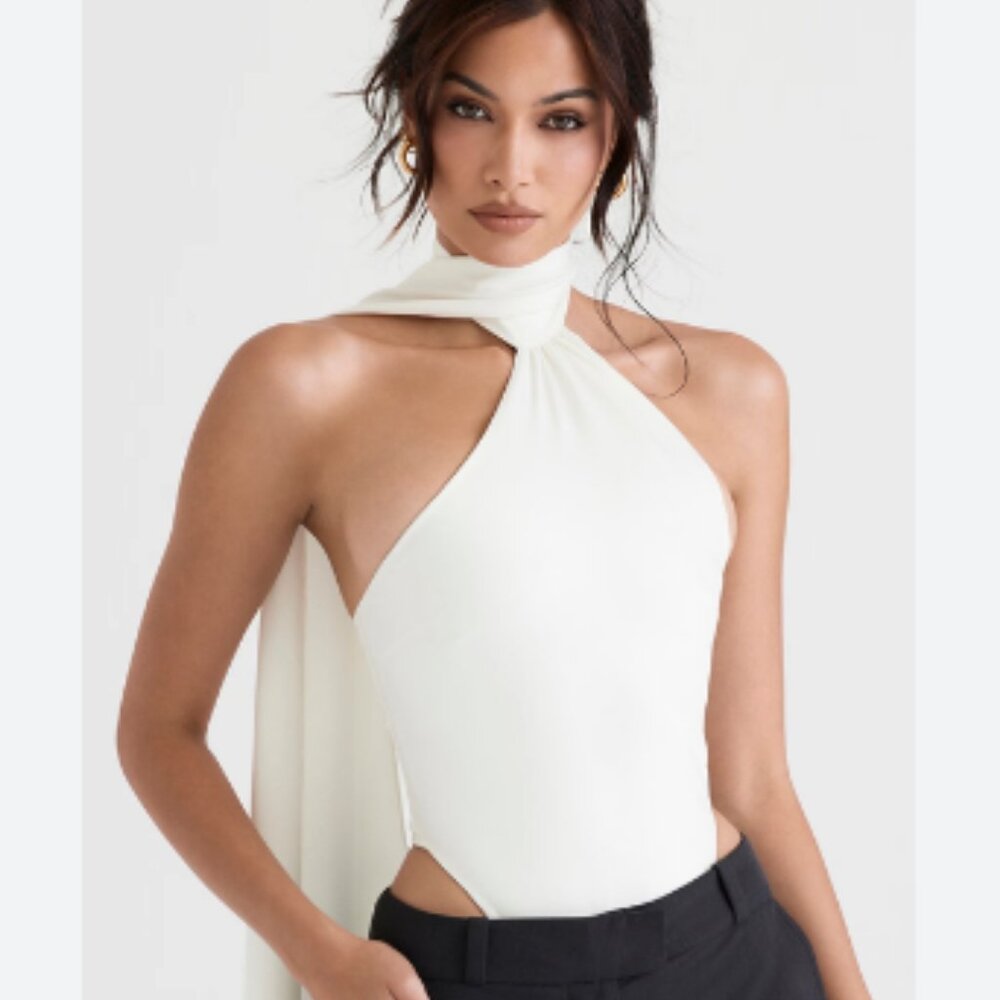 NWOT House of CB Farrah Ivory Satin Bodysuit - SIZE L+